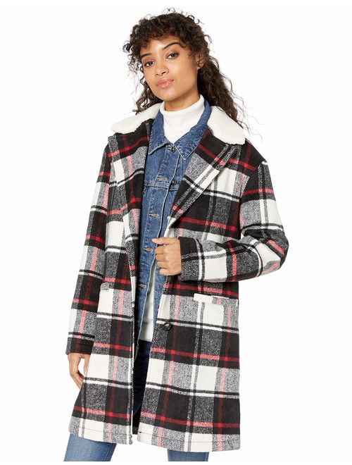 Levi's Women's Wool Plaid Sherpa Collar Top Coat