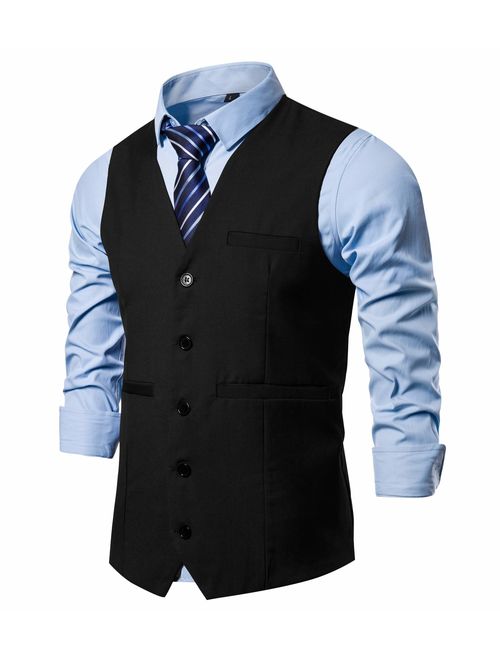 AOYOG Mens Formal Business Suit Vests 5 Buttons Regular Fit Waistcoat for Suit or Tuxedo