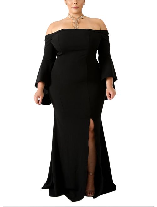 LALAGEN Women's Plus Size Off Shoulder Bodycon Long Evening Party Dress Gown