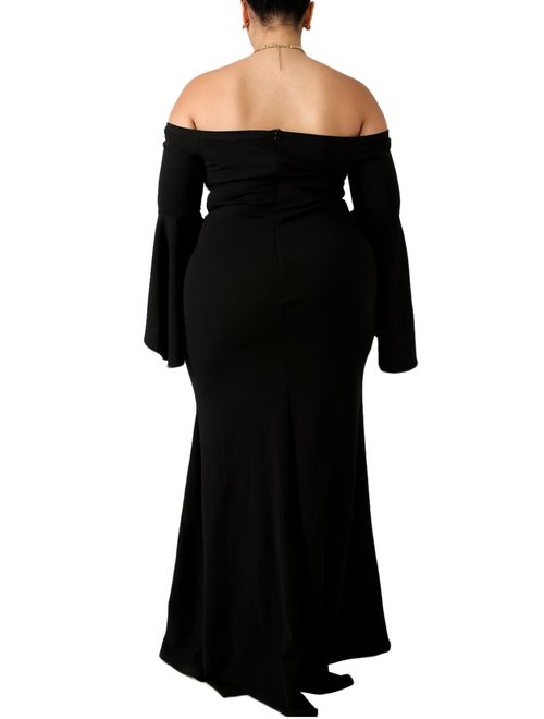 LALAGEN Women's Plus Size Off Shoulder Bodycon Long Evening Party Dress Gown