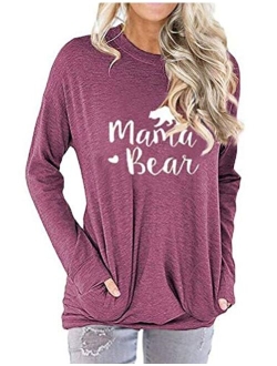 Nlife Women Mama Bear Shirt for Women Long Sleeves Loose Fit Casual Pullover Pocket