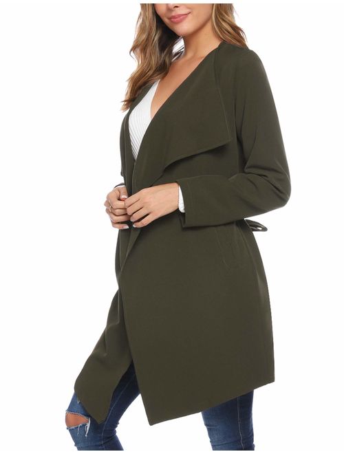 iClosam Women's Thin Trench Coat Long Wrap Coat Open Peacoat with Belt