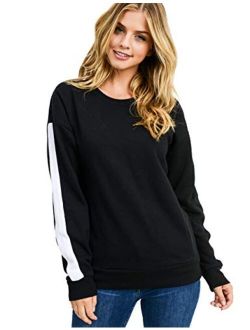 esstive Women's Ultra Soft Fleece Solid Taping Crew Neck Sweatshirt