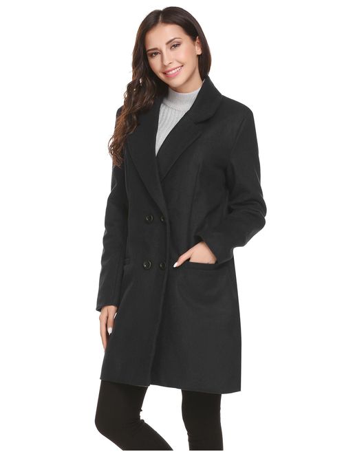 HOTOUCH Women Peacoat Winter Outdoor Wool Blended Classic double breasted Pea Coats Jacket