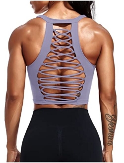 High Impact Seamless Sports Bra Women Yoga Bra Crop Tops Workout Fitness Activewear Racerback Padded Shirt