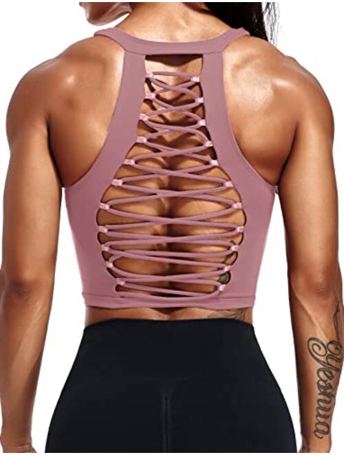 SEASUM High Impact Seamless Sports Bra Women Yoga Bra Crop Tops Workout Fitness Activewear Racerback Padded Shirt