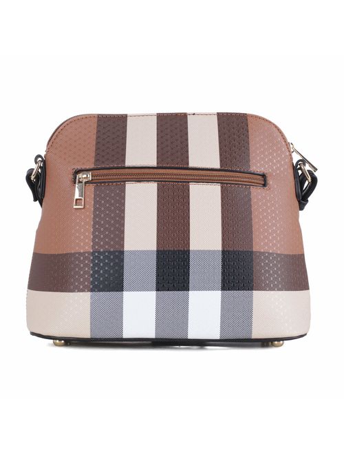 SG SUGU Lightweight Medium Dome Crossbody Bag with Tassel | Plaid Pattern