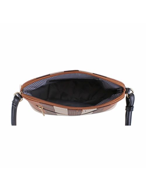 SG SUGU Lightweight Medium Dome Crossbody Bag with Tassel | Plaid Pattern