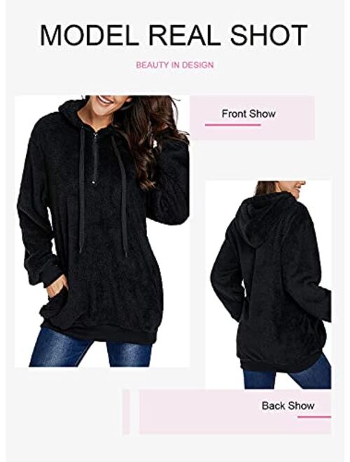 Dokotoo Womens Fuzzy Casual Loose Sweatshirt Hooded with Pockets Outwear S-XXL