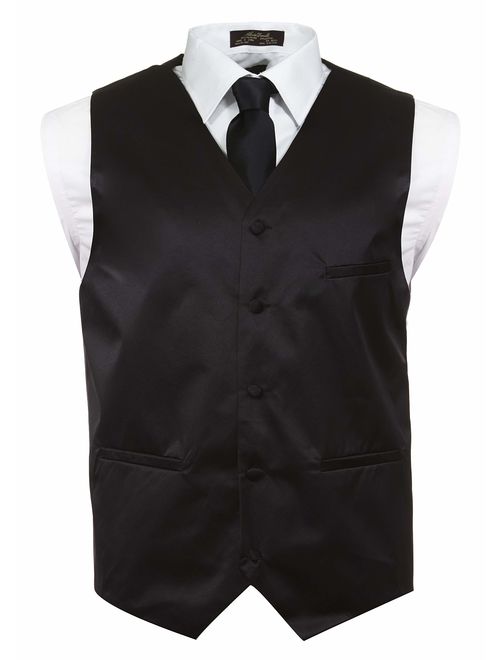 Vittorino Mens 4 Piece Formal Vest Set Combo with Tuxedo Vest Tie Bow Tie and Handkerchief