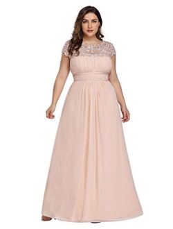 Women's Plus Size Lace Cap Sleeve Long Formal Evening Party Maxi Dresses 9993PZ