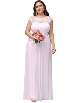 Women's Plus Size Lace Cap Sleeve Long Formal Evening Party Maxi Dresses 9993PZ