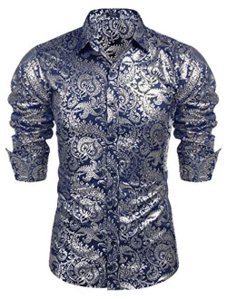 Men's Luxury Design Shirts Floral Dress Shirt Casual Button Down Silk Shirts