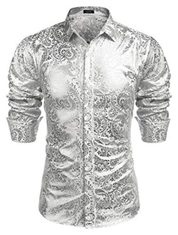 Men's Luxury Design Shirts Floral Dress Shirt Casual Button Down Silk Shirts