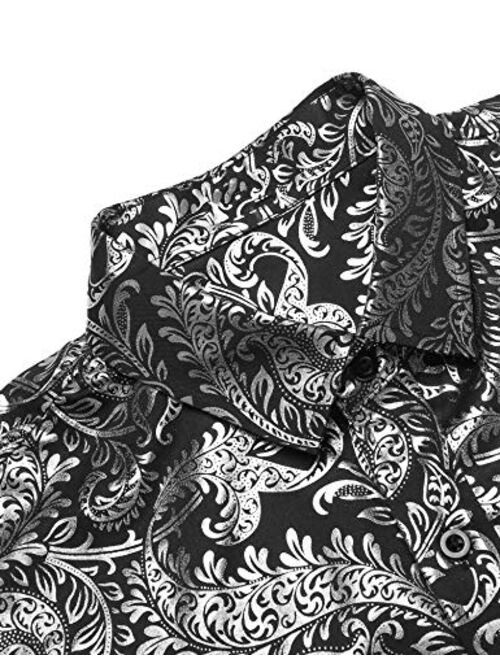 COOFANDY Men's Luxury Design Shirts Floral Dress Shirt Casual Button Down Silk Shirts