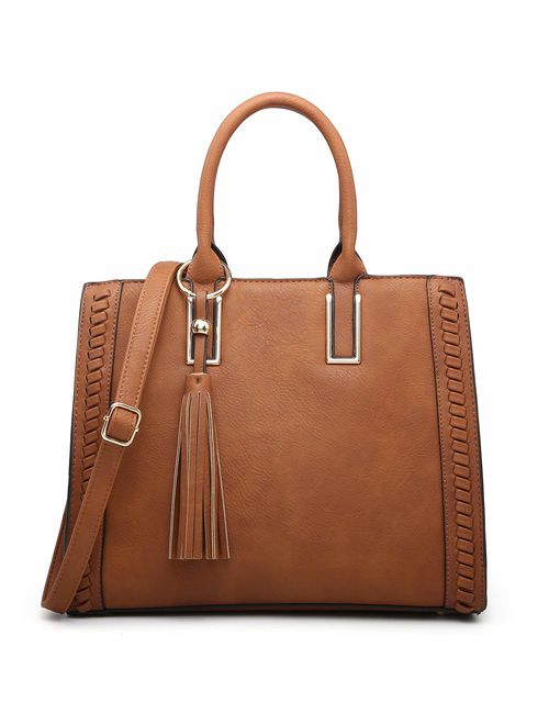 Dasein Satchel Handbags Vegan Leather Purses Shoulder Bags for Women with Tassel