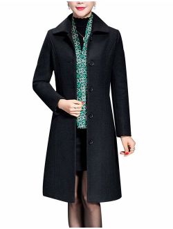 Haellun Women's Warm Single Breasted Pea Coat Winter Outwear Wool Blend Coat