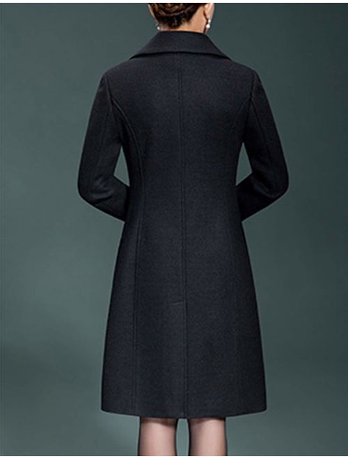 Haellun Women's Warm Single Breasted Pea Coat Winter Outwear Wool Blend Coat