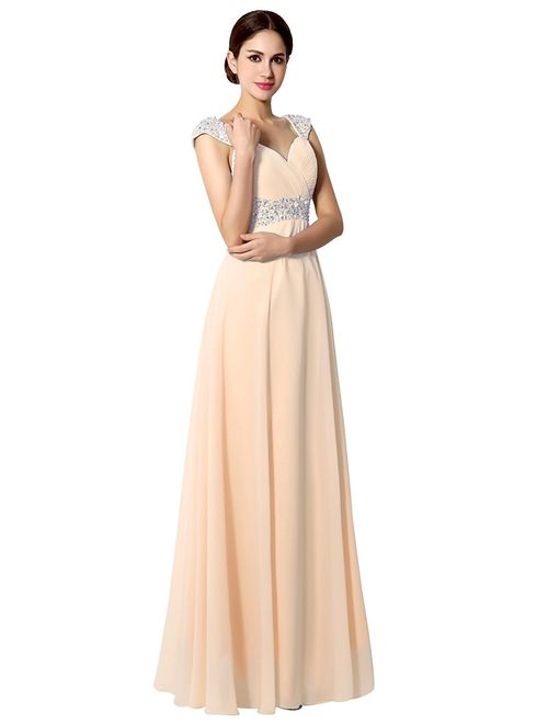 Sarahbridal Women's Beaded Prom Dress Long 2019 Chiffon Bridesmaid Embellished Gowns for Wedding