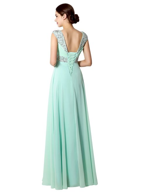 Sarahbridal Women's Beaded Prom Dress Long 2019 Chiffon Bridesmaid Embellished Gowns for Wedding