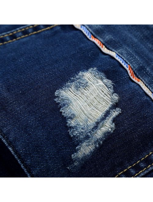 Lavnis Men's Moto Biker Jeans Shorts Ripped Distressed Denim Shorts with Broken Hole