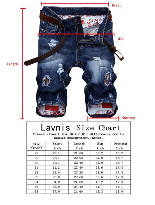 Lavnis Men's Moto Biker Jeans Shorts Ripped Distressed Denim Shorts with Broken Hole