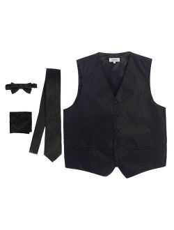 Men's Formal 4pc Paisley Vest Necktie Bowtie and Pocket Square
