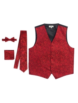 Men's Formal 4pc Paisley Vest Necktie Bowtie and Pocket Square
