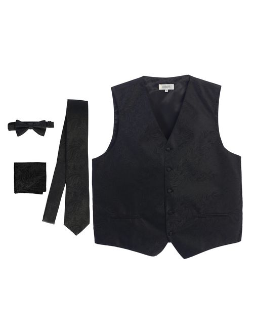 Gioberti Men's Formal 4pc Paisley Vest Necktie Bowtie and Pocket Square