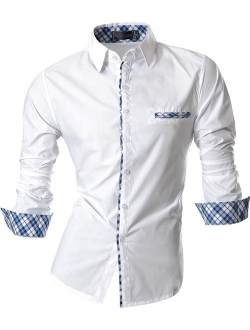 jeansian Men's Slim Fit Long Sleeves Casual Button Down Dress Shirts 8397