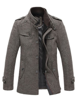 Men's Winter Stylish Wool Blend Single Breasted Military Peacoat