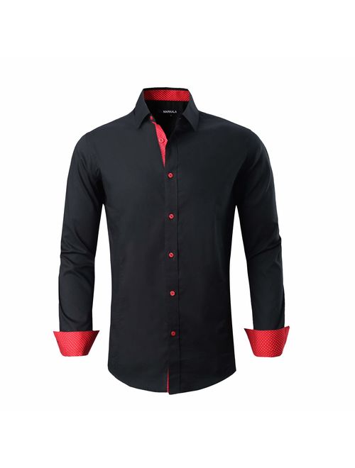Markalar Mens Casual Button Down Shirts Regular Fit Long Sleeve Cotton Dress Shirt