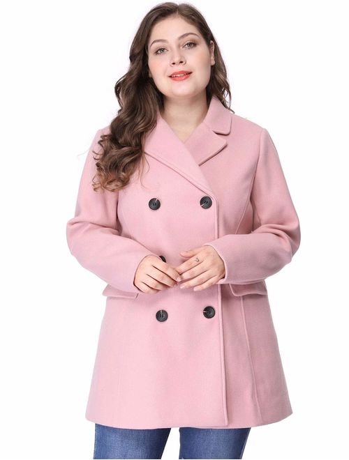 Agnes Orinda Women's Plus Size Notched Lapel Double Breasted Long Coat