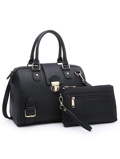 Dasein Women Barrel Handbags Purses Fashion Satchel Bags Top Handle Shoulder Bags Vegan Leather Work Bag