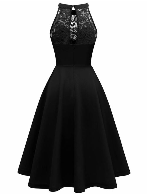 Bbonlinedress Women's Halter Lace Bridesmaid Dress Short Prom Party Cocktail Swing Dress