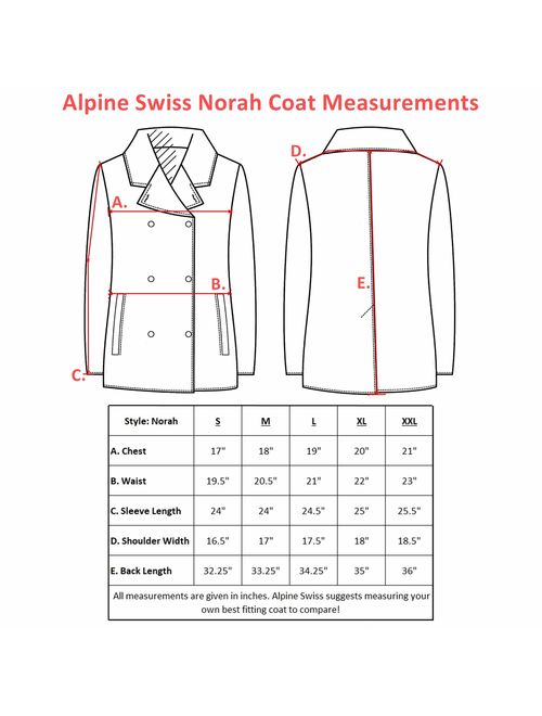 alpine swiss Norah Womens Wool Blend Double Breasted Peacoat