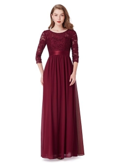 3/4 Sleeve Elegant Empire Waist Maxi Bridesmaid Dresses 07412