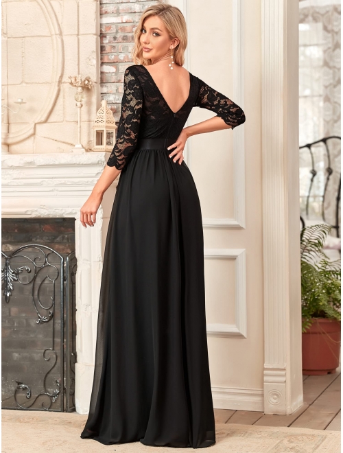 Ever-Pretty 3/4 Sleeve Elegant Empire Waist Maxi Bridesmaid Dresses 07412