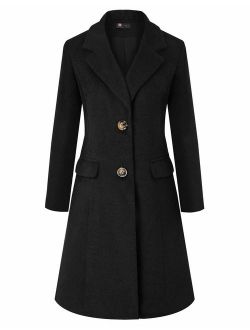 KANCY KOLE Women's Long Sleeve Lapel Collar Single Breasted Wool Blend Trench Coat