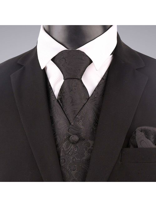 Alizeal Mens Classic 4pc Paisley Jacquard Suit Vest Set