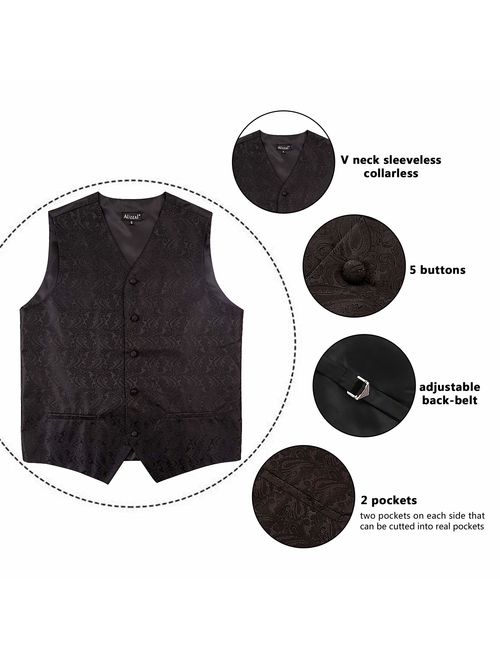 Alizeal Mens Classic 4pc Paisley Jacquard Suit Vest Set