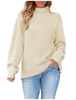 Women's Turtleneck Sweaters Long Batwing Sleeve Oversized Chunky Knitted Pullover Tops