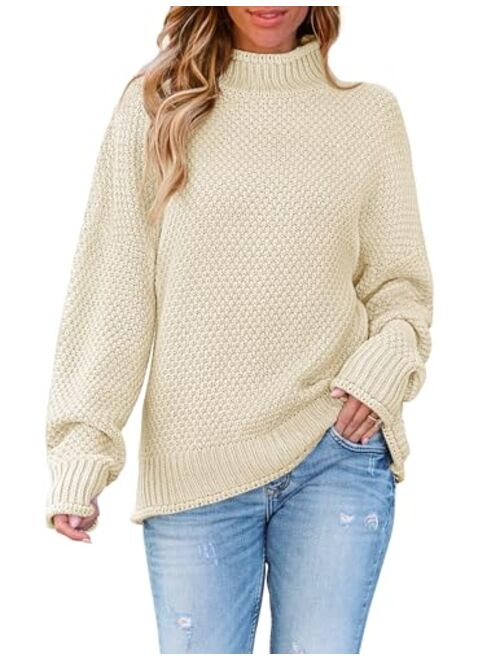 ZESICA Women's 2023 Turtleneck Batwing Sleeve Loose Oversized Chunky Knitted Pullover Sweater Jumper Tops