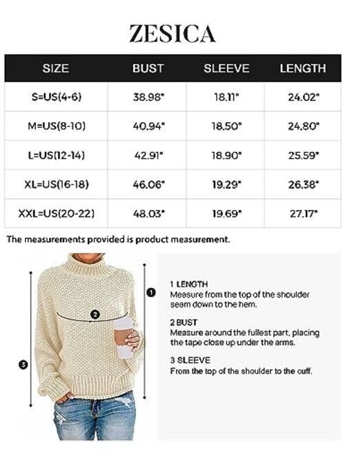 ZESICA Women's 2023 Turtleneck Batwing Sleeve Loose Oversized Chunky Knitted Pullover Sweater Jumper Tops