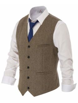 British Style Wool Tweed Suit Vest Mens Slim fit Vintage Waistcoat