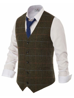 British Style Wool Tweed Suit Vest Mens Slim fit Vintage Waistcoat