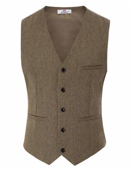 PJ PAUL JONES British Style Wool Tweed Suit Vest Mens Slim fit Vintage Waistcoat