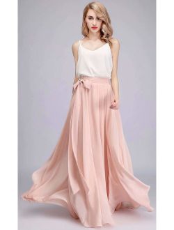 honey qiao Chiffon Maxi Skirt Bridesmaid Dresses Long High Waist Floor Ankle Length Elastic Women Dresses with Belt