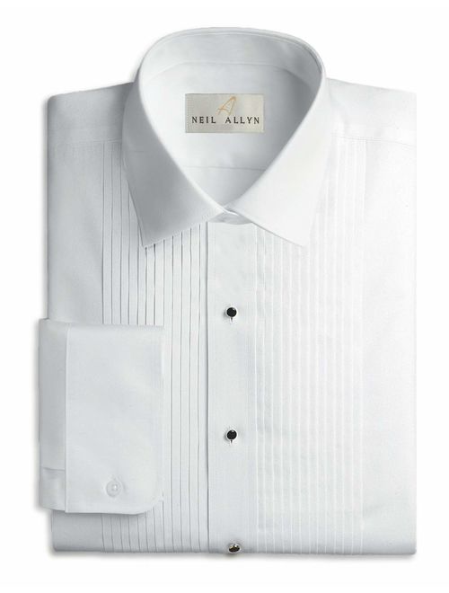Neil Allyn Mens Tuxedo Shirt Poly/Cotton Laydown Collar 1/4 Inch Pleat (15 X 32-33)White