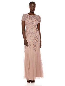 Women's Floral Beaded Godet Gown